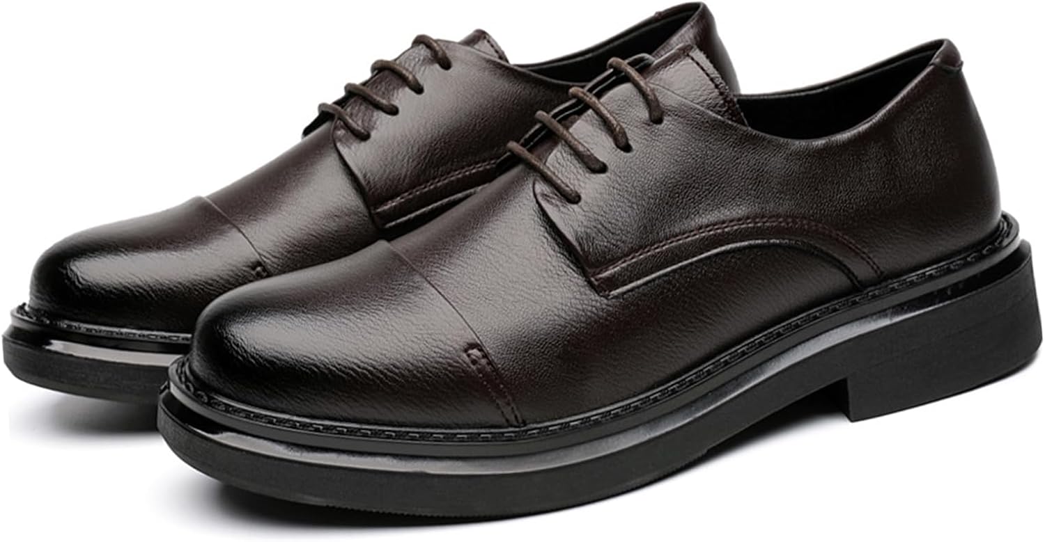 

Мужские классические оксфорды с круглым носком и платформой, винтажные туфли на шнуровке, удобные с низким каблуком, для бизнеса, свадьбы и официальных мероприятий Ptnoka, коричневый