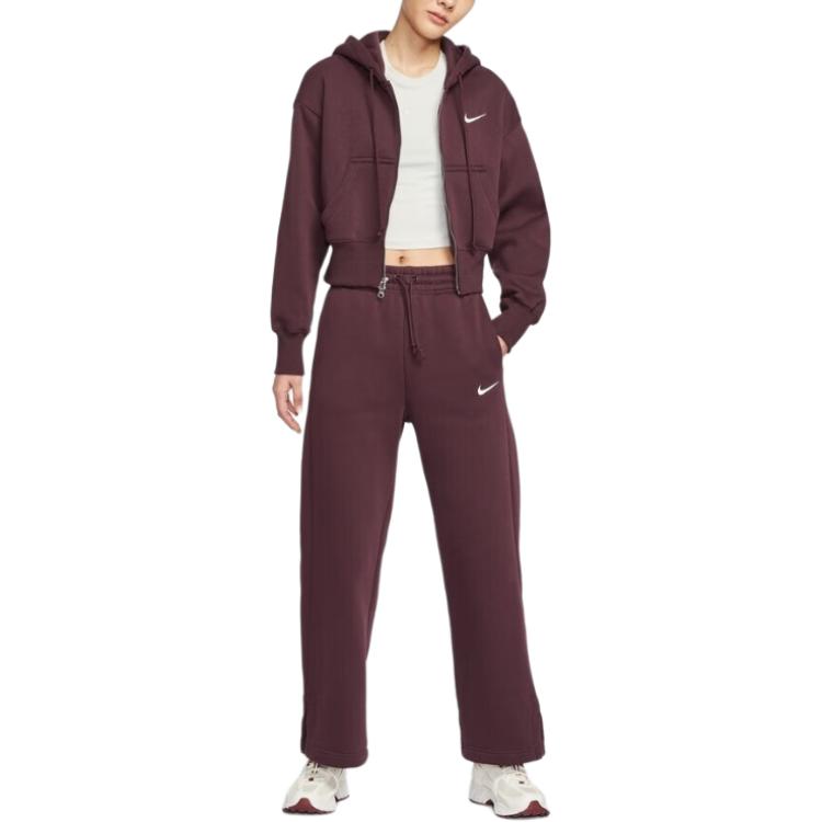 Куртка женская nsw phnx flc crop fz hdy burgundy Nike, Burgundy — фото 3