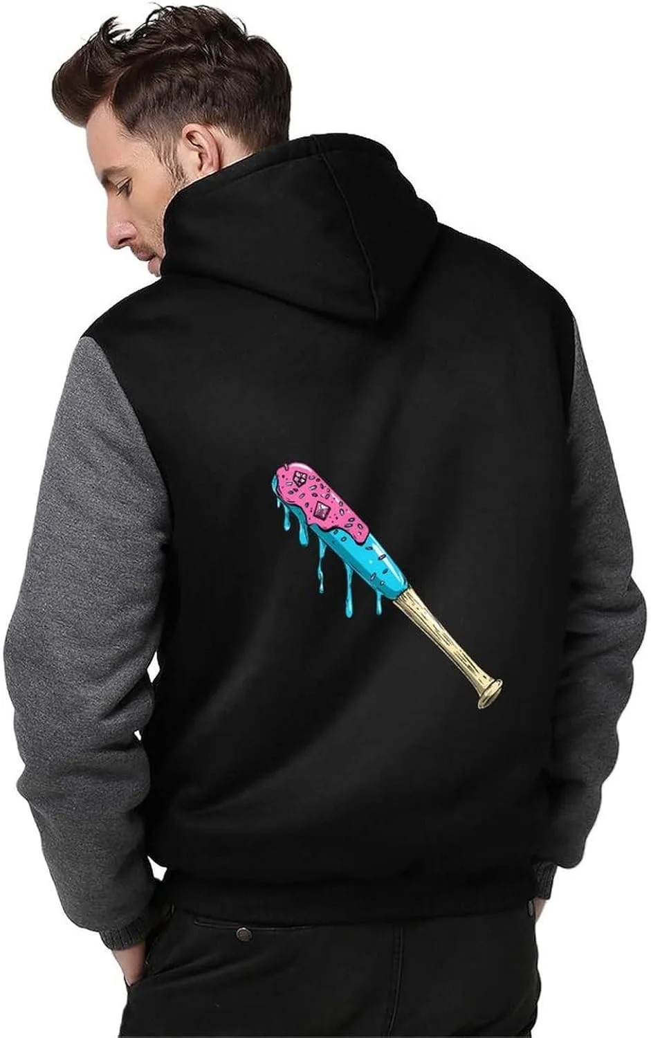 Толстый флисовый худи с капюшоном и карманами для мужчин Baseball Bat with Sprinkles Drip Generic, серый — фото 2