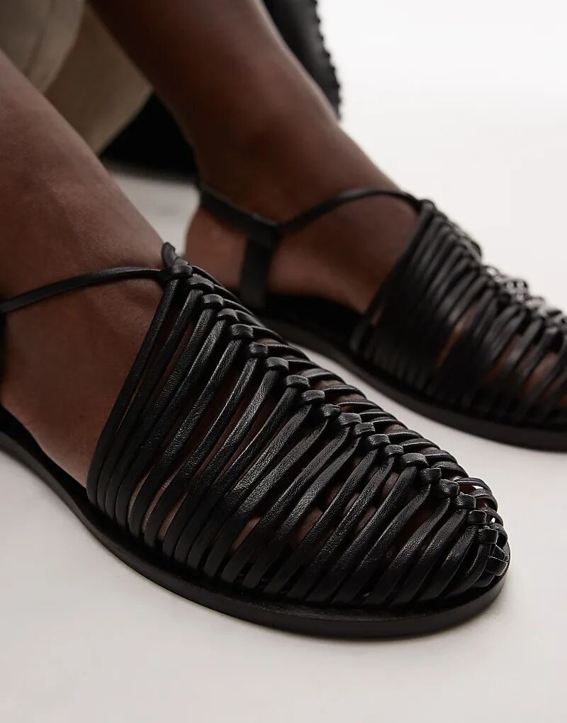 Туфли Topshop Aidan из кожи с плетеными шнурками, черного цвета — фото 2