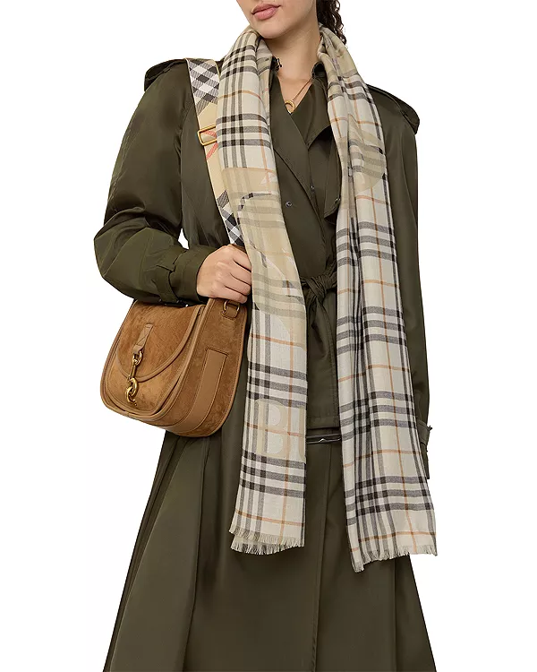 Шарф из шерсти и шелка в клетку Ekd Burberry, серый — фото 4
