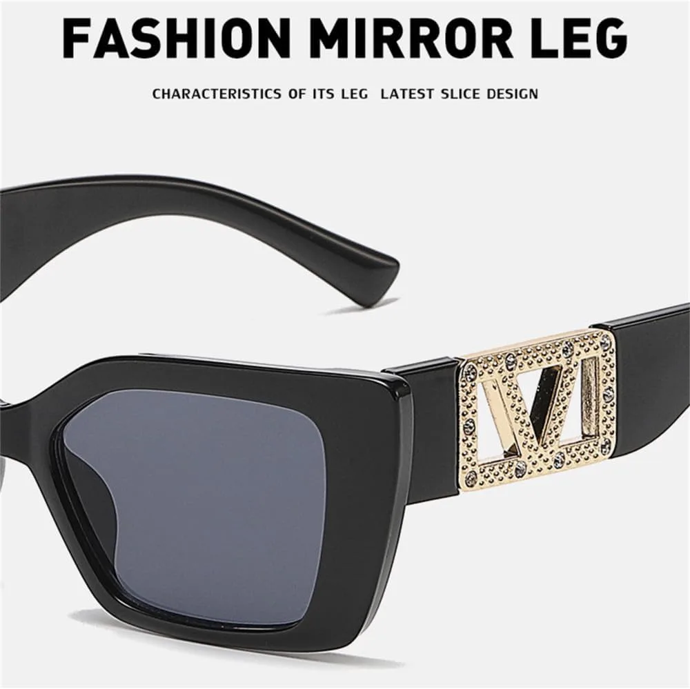 

Солнцезащитные очки «кошачий глаз» для женщин и мужчин, винтажные прямоугольные очки с защитой от УФ-излучения UV400, цвет C7, синий, один размер LANGSER, Black