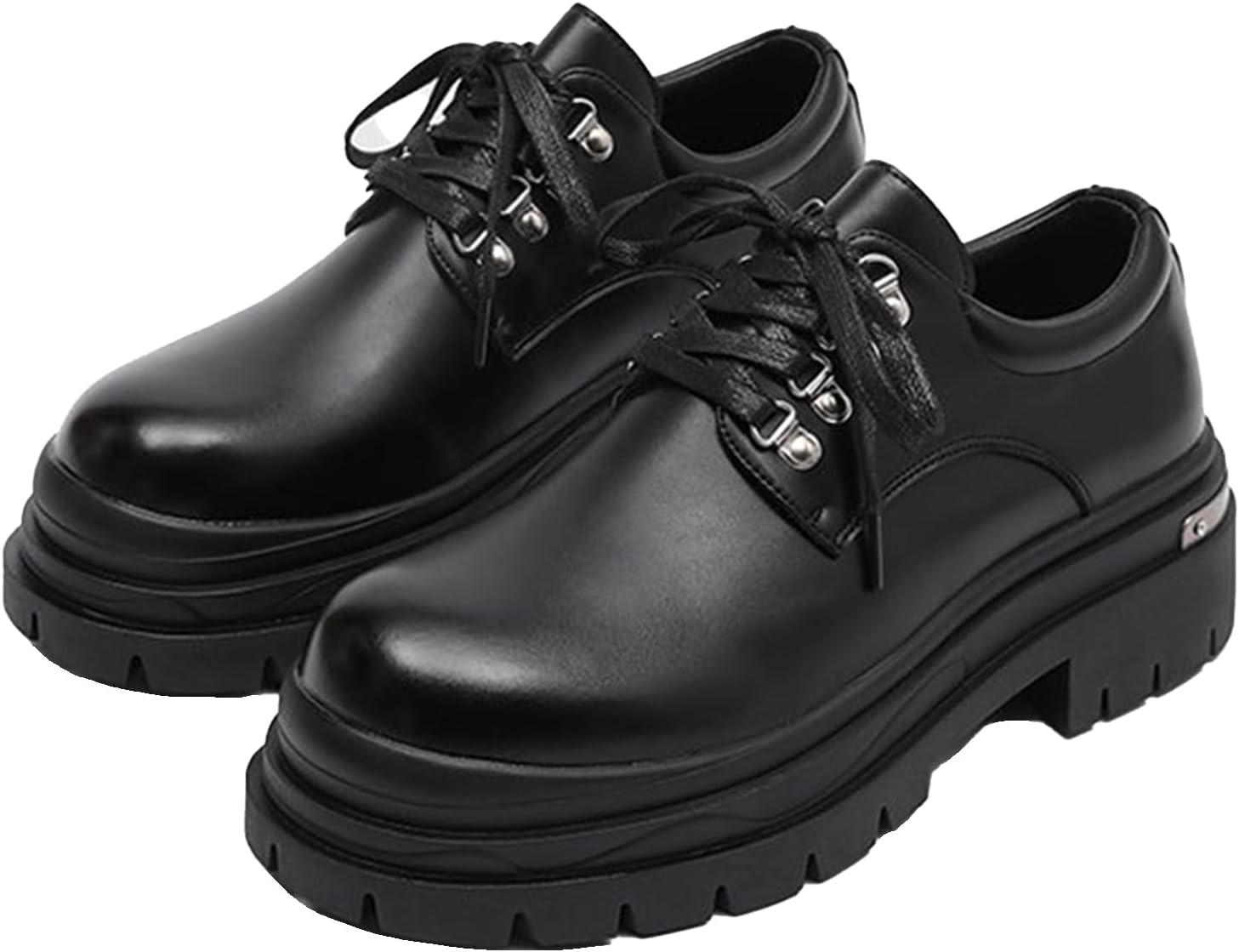 

Мужские кожаные оксфорды OXNEUHG на массивной платформе с металлическим декоративным элементом, круглый носок, шнуровка, массивный каблук, увеличивающий рост, дерби, удобная повседневная обувь для офиса и деловых встреч, черный