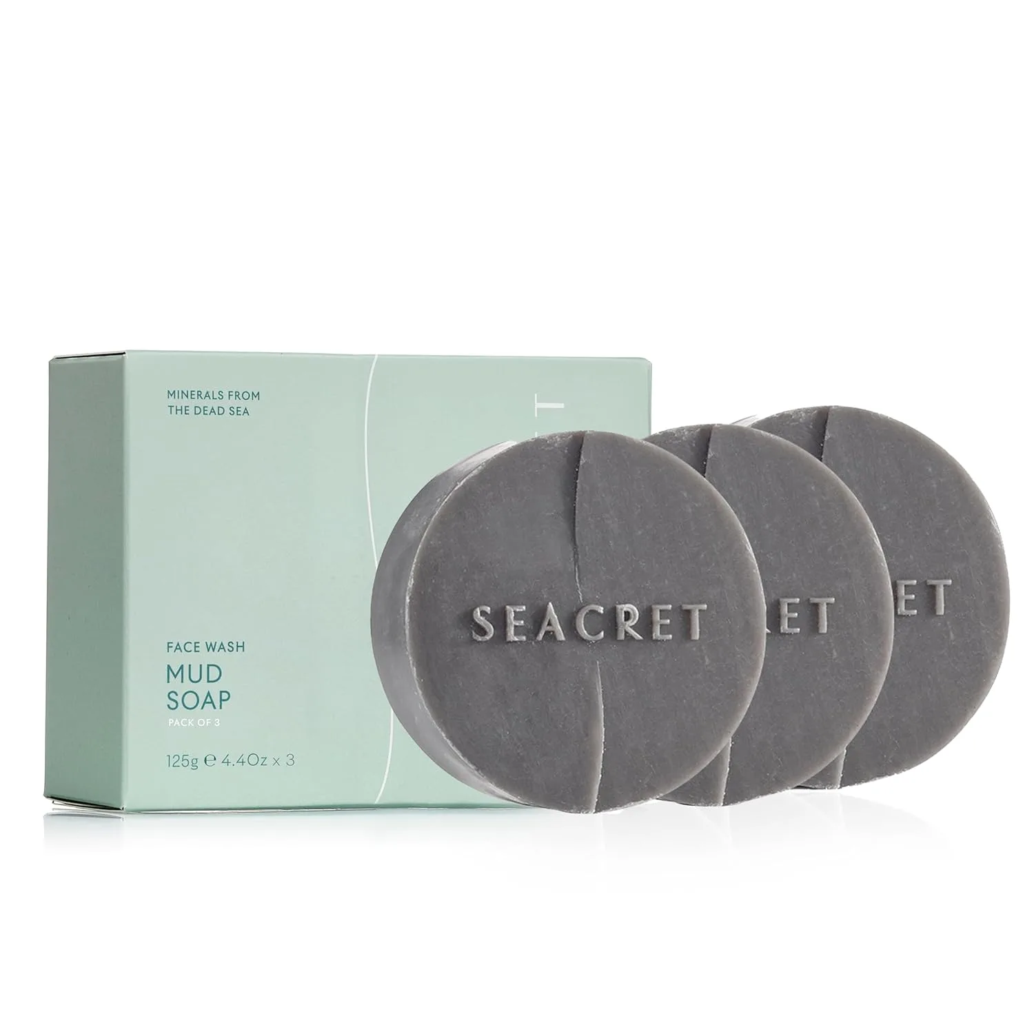 SEACRET Dead Sea Mud Soap Bar - очищающее средство для глубокой очистки и сужения пор с 21+ минералами и гамамелисом, натуральный скрабирующий спа-бар для нормальной и жирной кожи, без SLS, без отдушек, 125 г, Black