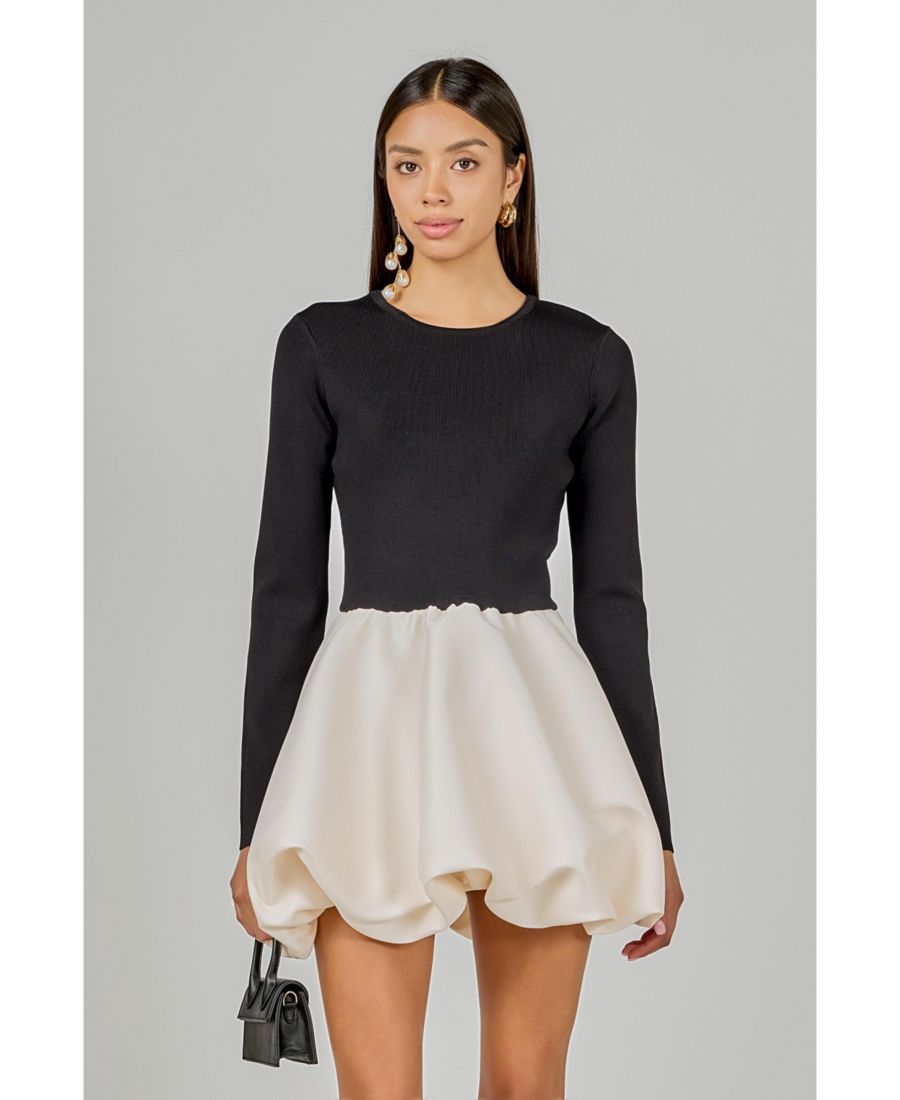 

Женское трикотажное мини-платье с длинными рукавами и открытой спиной endless rose, Black/ivory