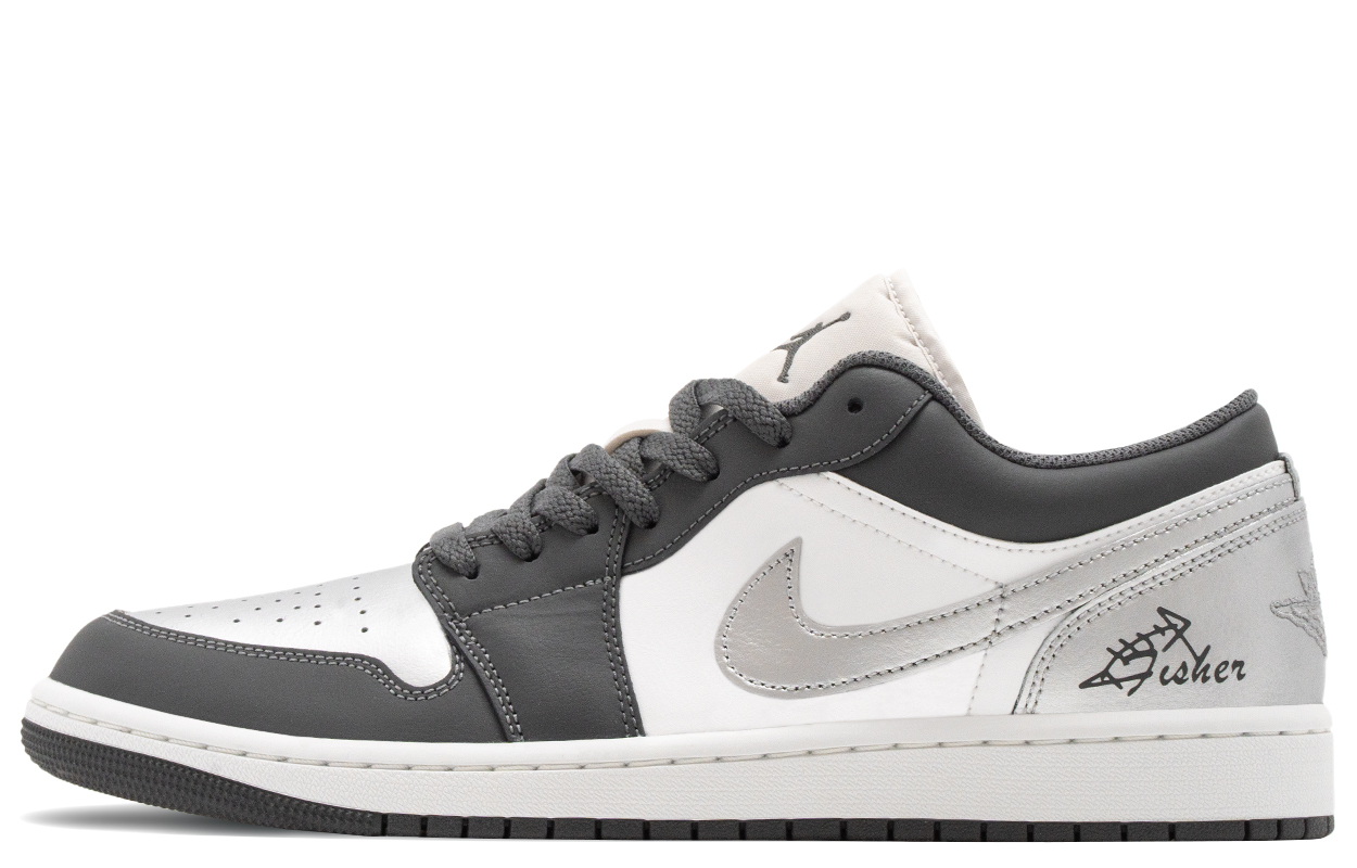

Jordan Air 1 Silver Wing Herringbone Abrasion Resistant Low top Vintage Basketball Shoes Men's Black Silver