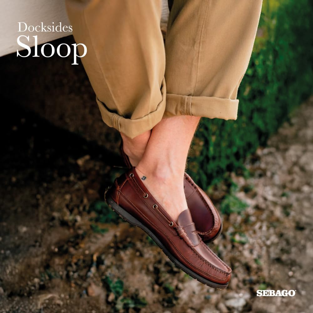 Водонепроницаемые лодочные туфли Sebago Sloop - мокасины в стиле лоферов из полноценной кожи с плотной кожаной подкладкой и резиновой подошвой, не оставляющей следов и не скользящей, коричневый — фото 2