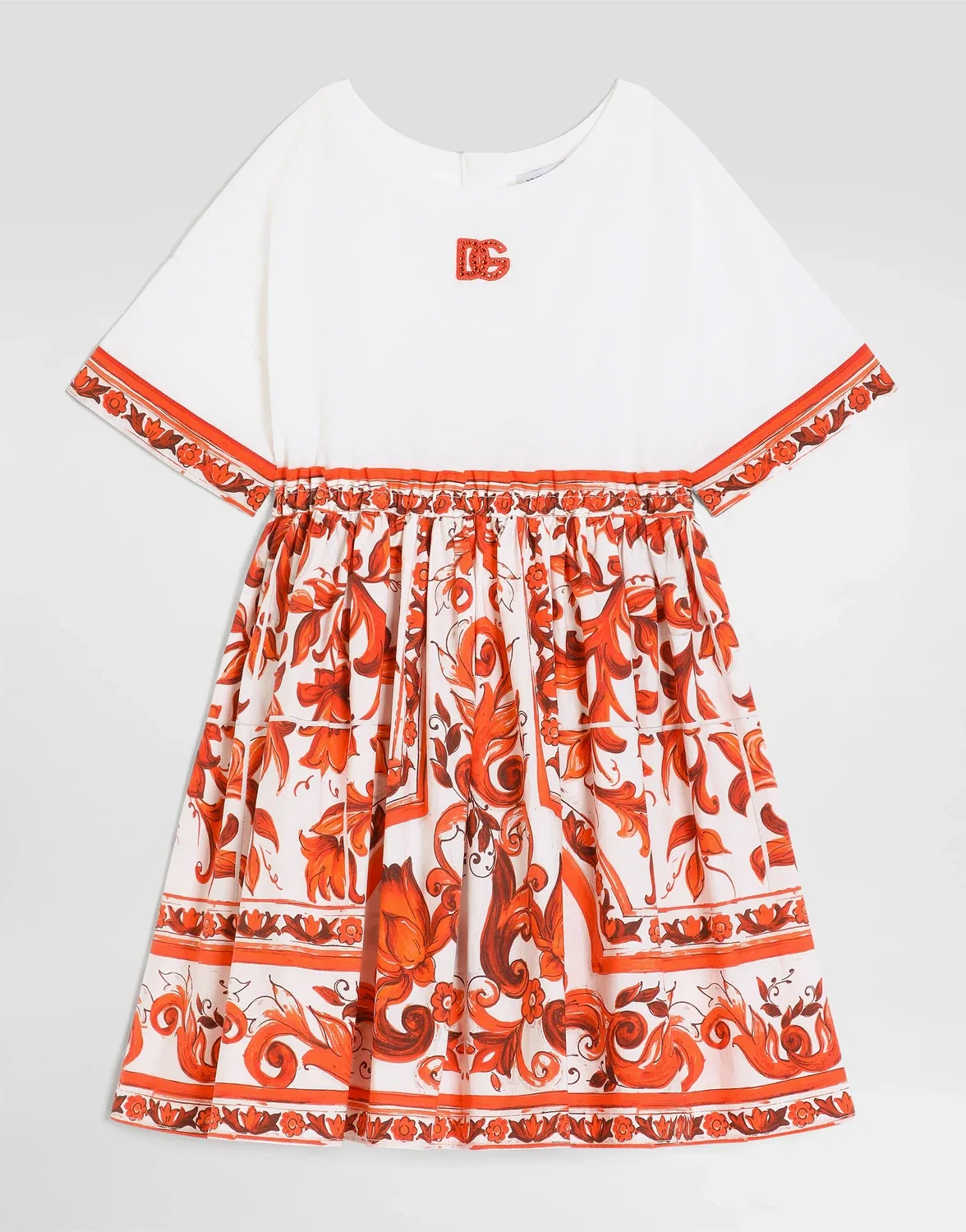 Платье Majolica-print из смешанных материалов DOLCE & GABBANA, бежевый