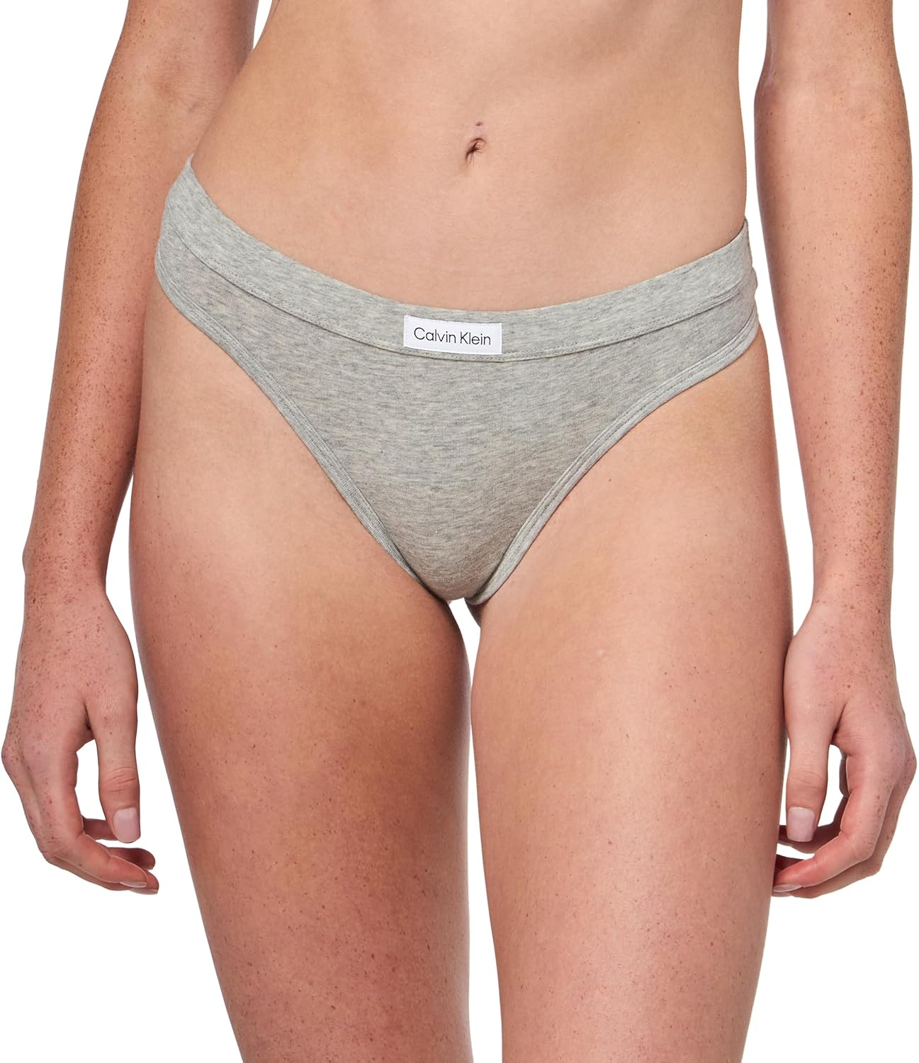 Женские трусики-стринги Calvin Klein Comfort Logo из хлопка и эластичного материала, 3 пары, Grey Heather/White/Turf — фото 2