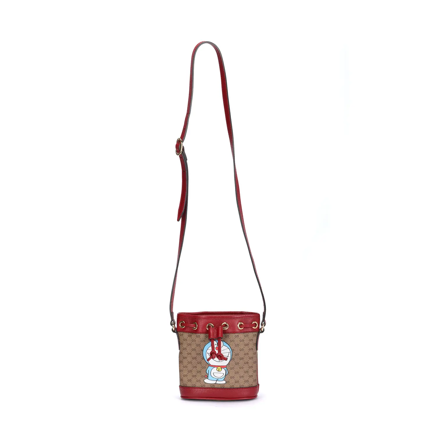 

GUCCI Дораэмон коллекция холщовая сумка с кожаной ведро сумка через плечо женская красная