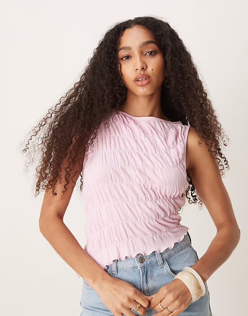 

Асимметричный топ со сборками ASOS DESIGN нежно-розового цвета