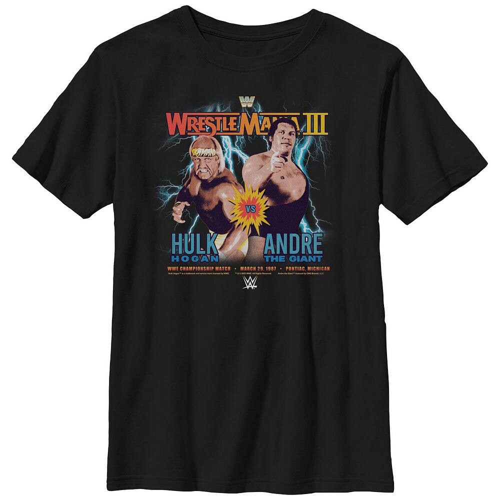

Футболка с рисунком WWE Wrestlemania III Hulk Hogan VS Andre The Giant для мальчиков Licensed Character, черный