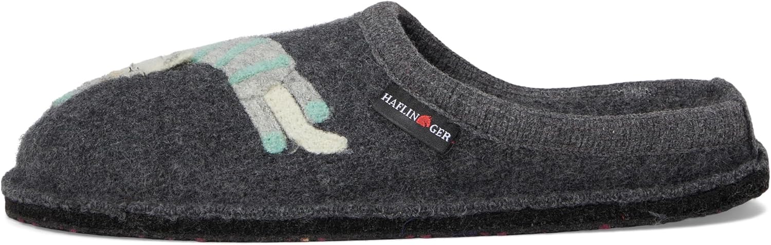 HAFLINGER Унисекс Кошка Чистая Вареная Шерсть Дышащие Домашние Тапочки, Отводящие Влагу, с Противоскользящей Двойной Валяной Стелькой, серый — фото 4