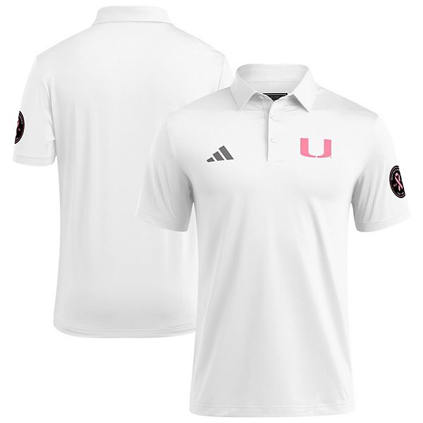Мужская белая поло Miami Hurricanes с розовым принтом в поддержку борьбы с раком груди Adidas — фото 2