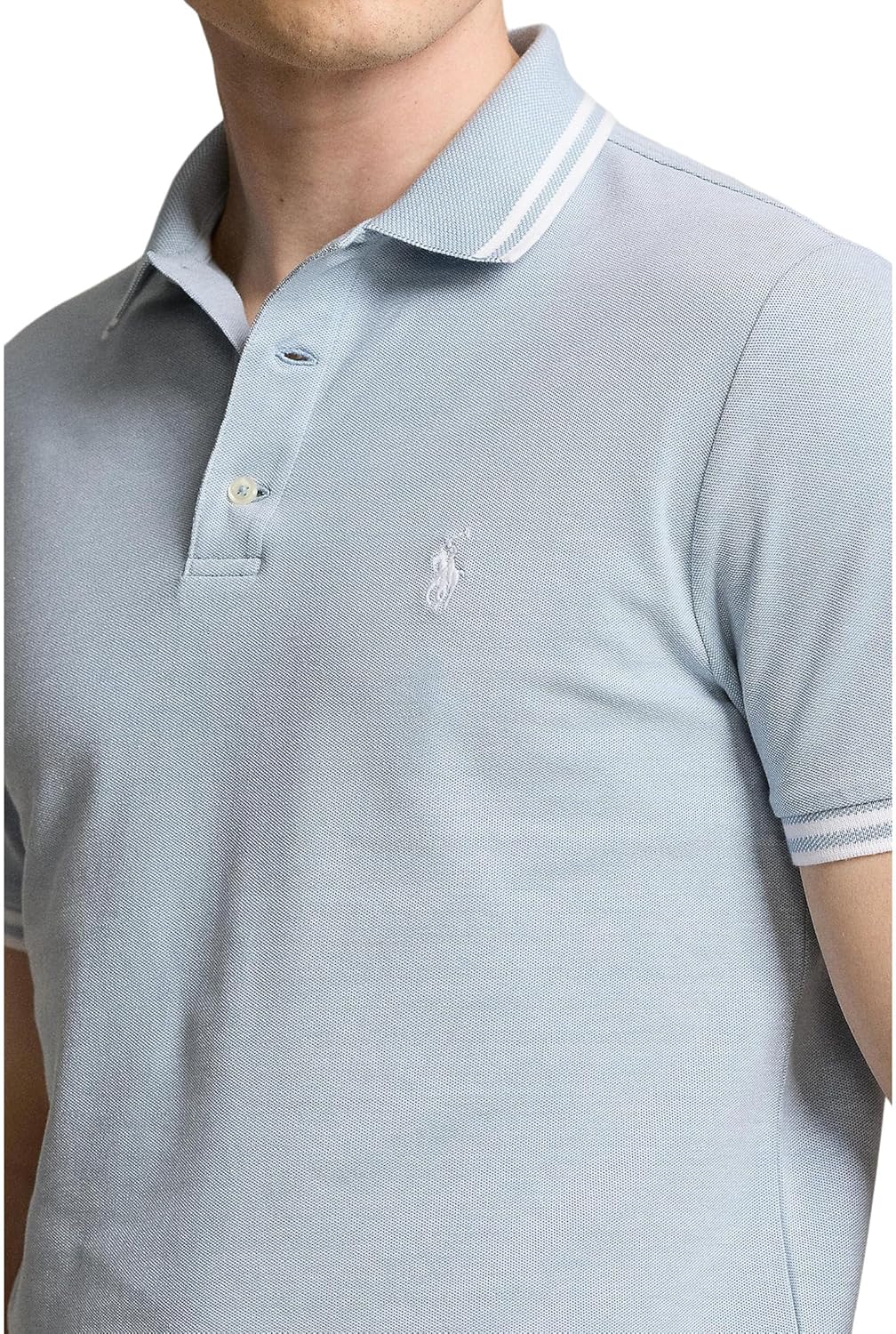 POLO RALPH LAUREN Мужская классическая поло с сетчатой тканью и эластичной посадкой, Vessel Blue/White — фото 3