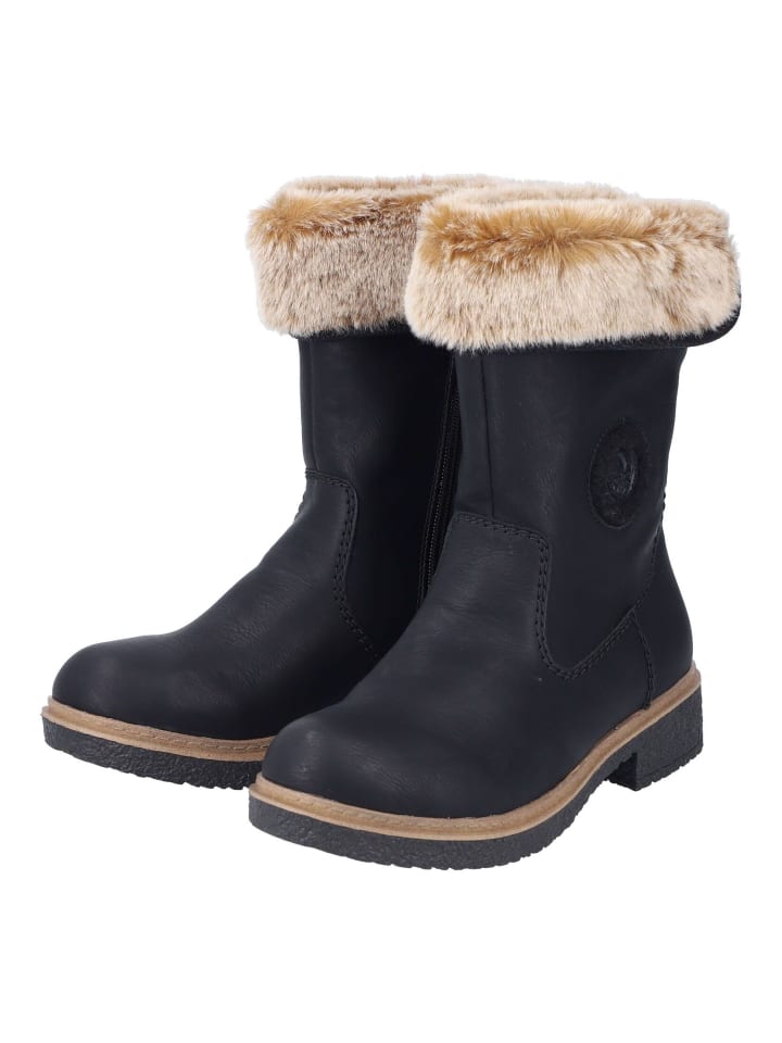 Сапоги женские Rieker Stiefel с меховым отворотом, черный — фото 3