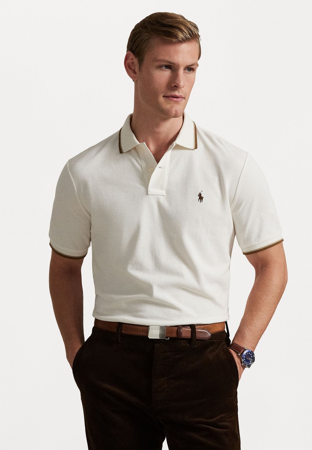 

Поло CUSTOM SLIM FIT MESH POLO SHIRT Polo Ralph Lauren, слоновая кость