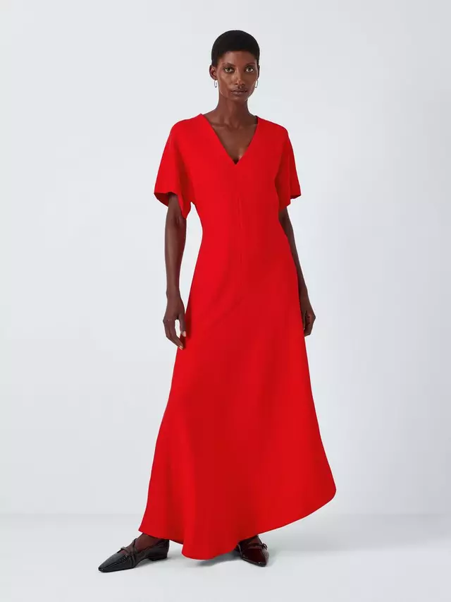 

Платье John Lewis Short Sleeve V-Neck Asymmetrical Hem Midaxi, красный