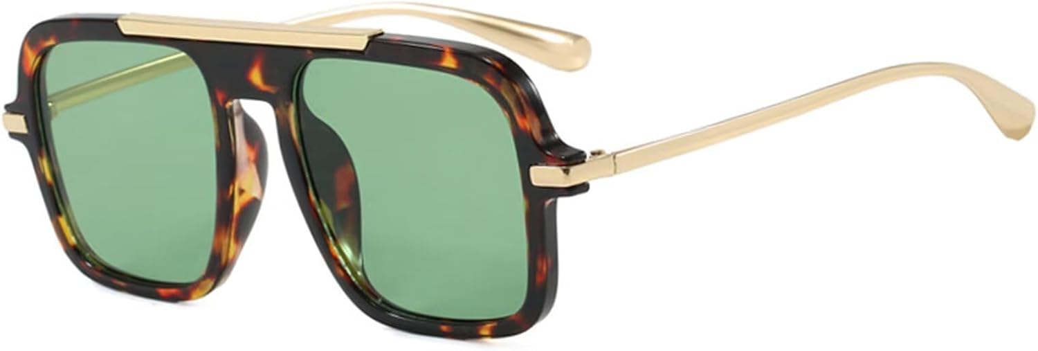 

Модные дизайнерские солнцезащитные очки-авиаторы большого размера для женщин и мужчин, ретро-стиль, квадратная форма, плоская верхняя планка, золотистый цвет, не спутываются DQbhzh, Tortoise Frame-green Lens