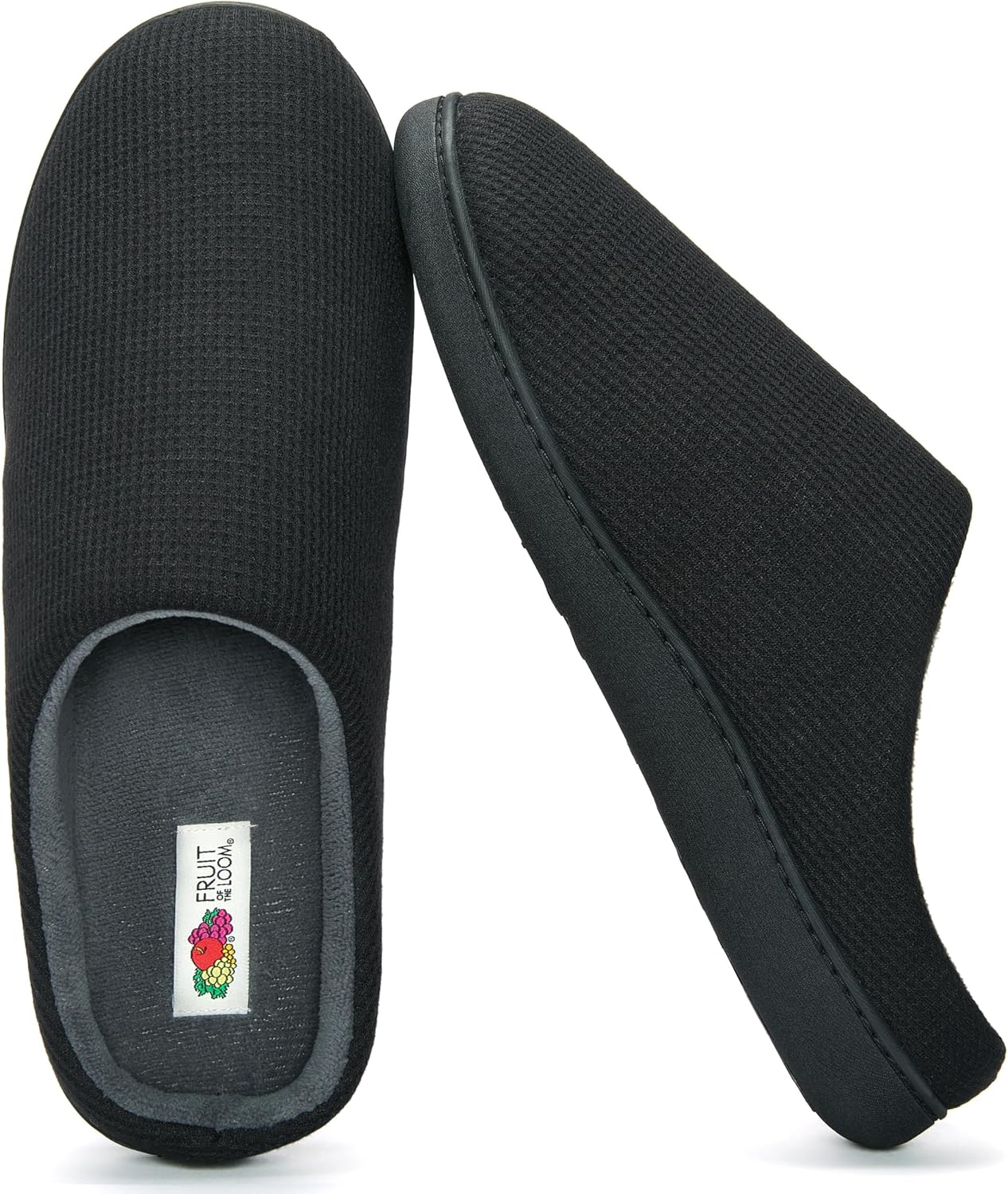 

Мужские тапочки Fruit of the Loom из рифленого джерси с подошвой из пены с эффектом памяти - для дома и улицы, можно стирать в машине, черный