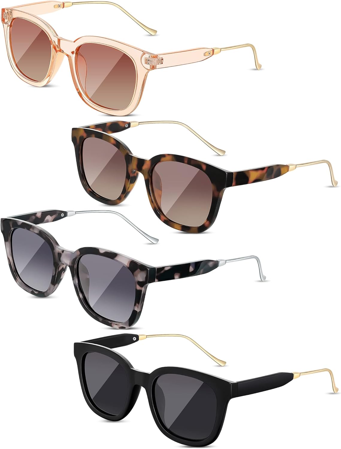 

Солнцезащитные очки Xuhal, 4 пары, поляризованные, для женщин и мужчин, классические квадратные, модные, для женщин, мальчиков и девочек, с линзами, защищающими от УФ-излучения, винтажные очки, ретро-стиль, 4 модели, Classic Color