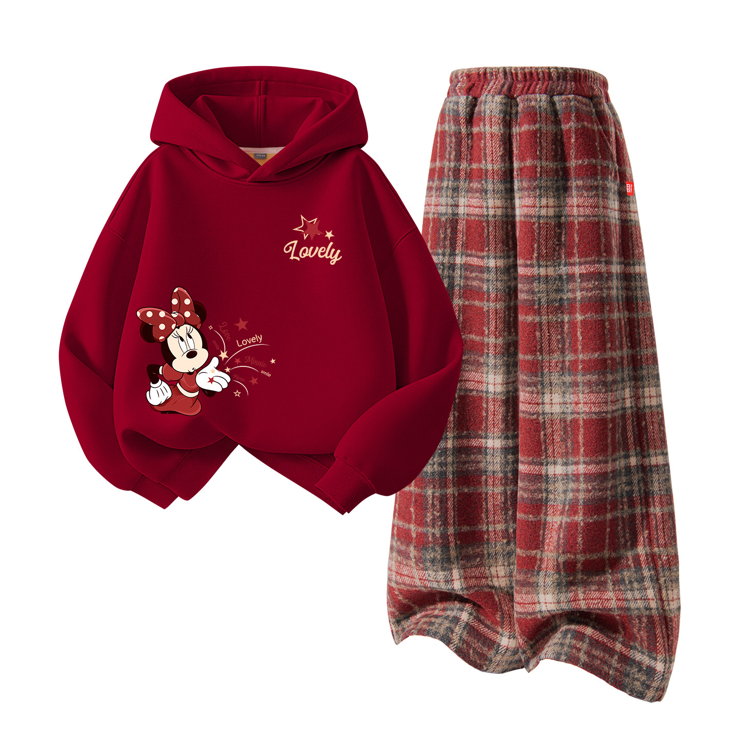 Детский танский костюм Disney, [thickened and fleece-lined]dapple annie_top бордовый+solid color красный plaid — фото 3