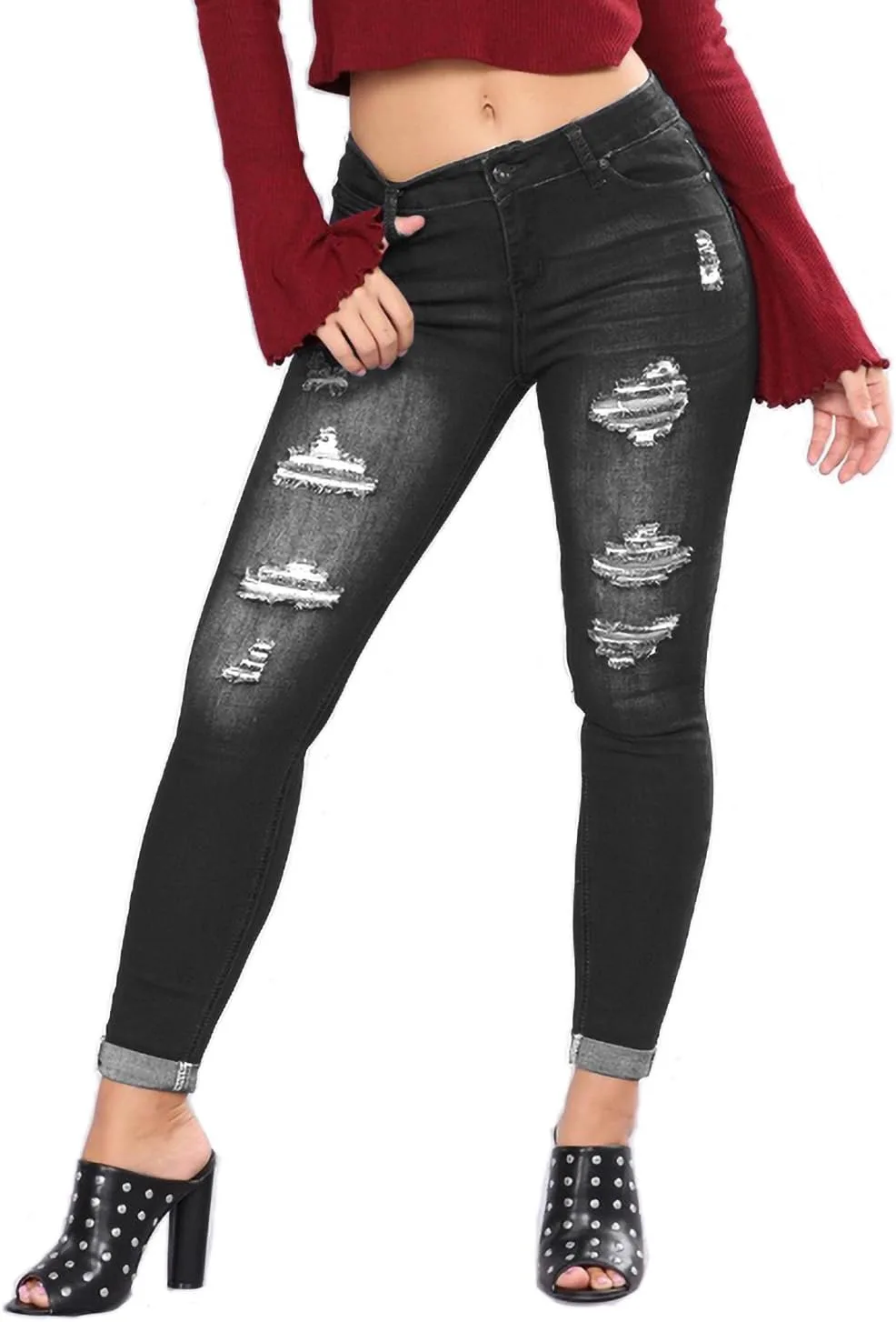 

Женские джинсы скинни с потертостями KQTFT