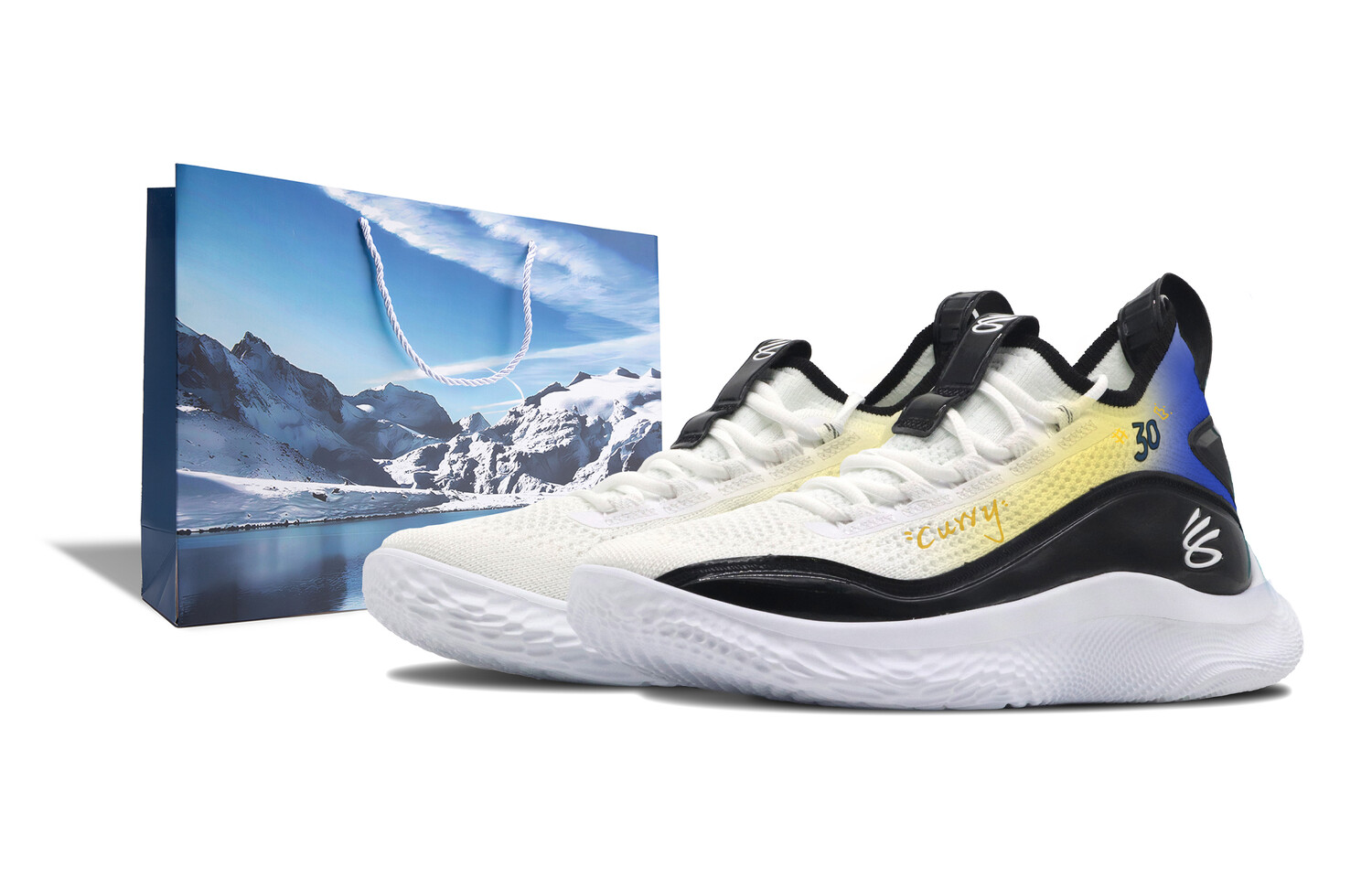 

Баскетбольные кроссовки Curry 8 унисекс среднего размера желто-синие Under Armour