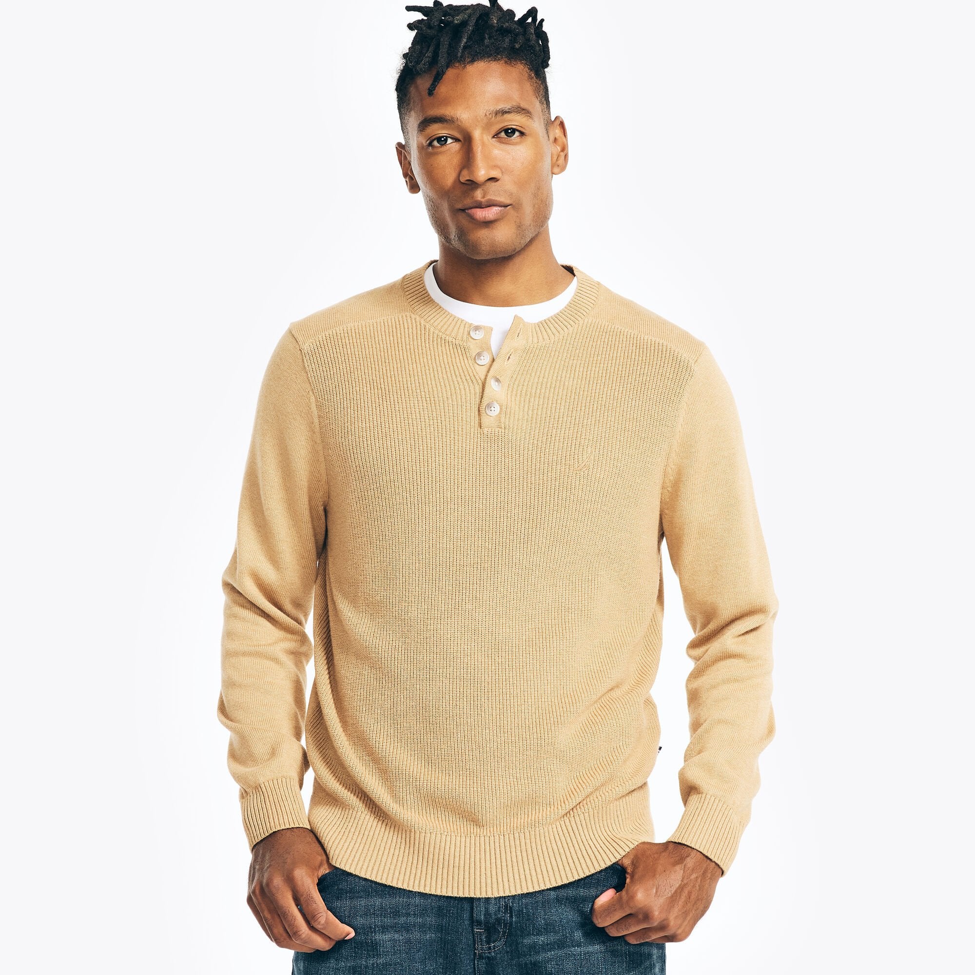 

Мужской свитер с длинными рукавами Nautica Henley, цвет coastal camel heather bro