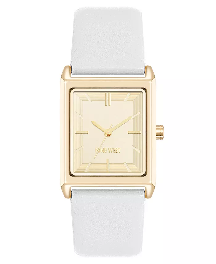 

Женские часы Quartz прямоугольные с ремешком из белой искусственной кожи и золотистым корпусом, 26 мм Nine West