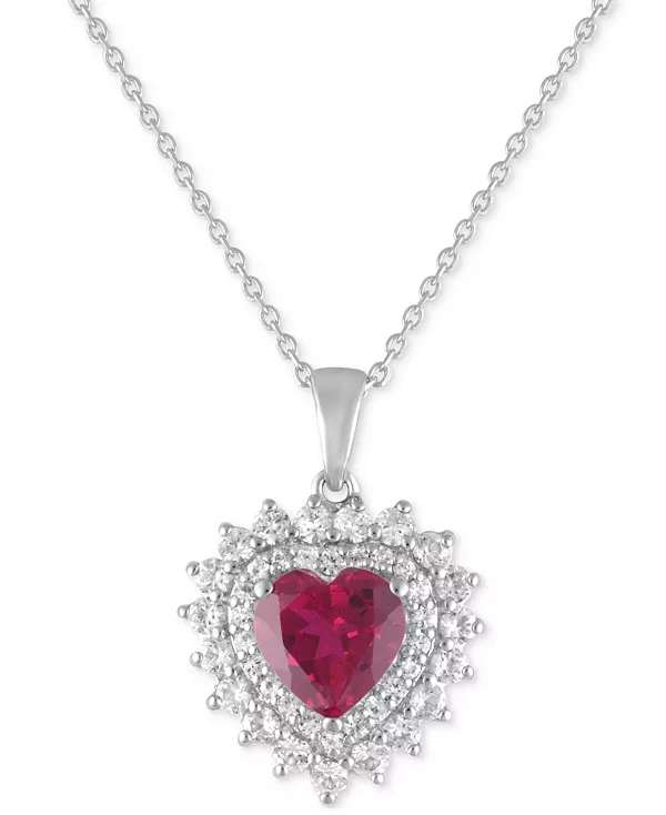 

Подвеска в форме сердца с голубым топазом 1-7/8 карата и выращенным в лаборатории белым сапфиром 1-1/4 карата из стерлингового серебра. Macy'S, red