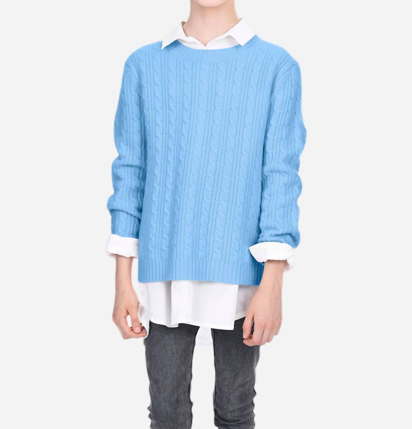 

Детский вязаный свитер с косами небесно-голубого цвета State Cashmere