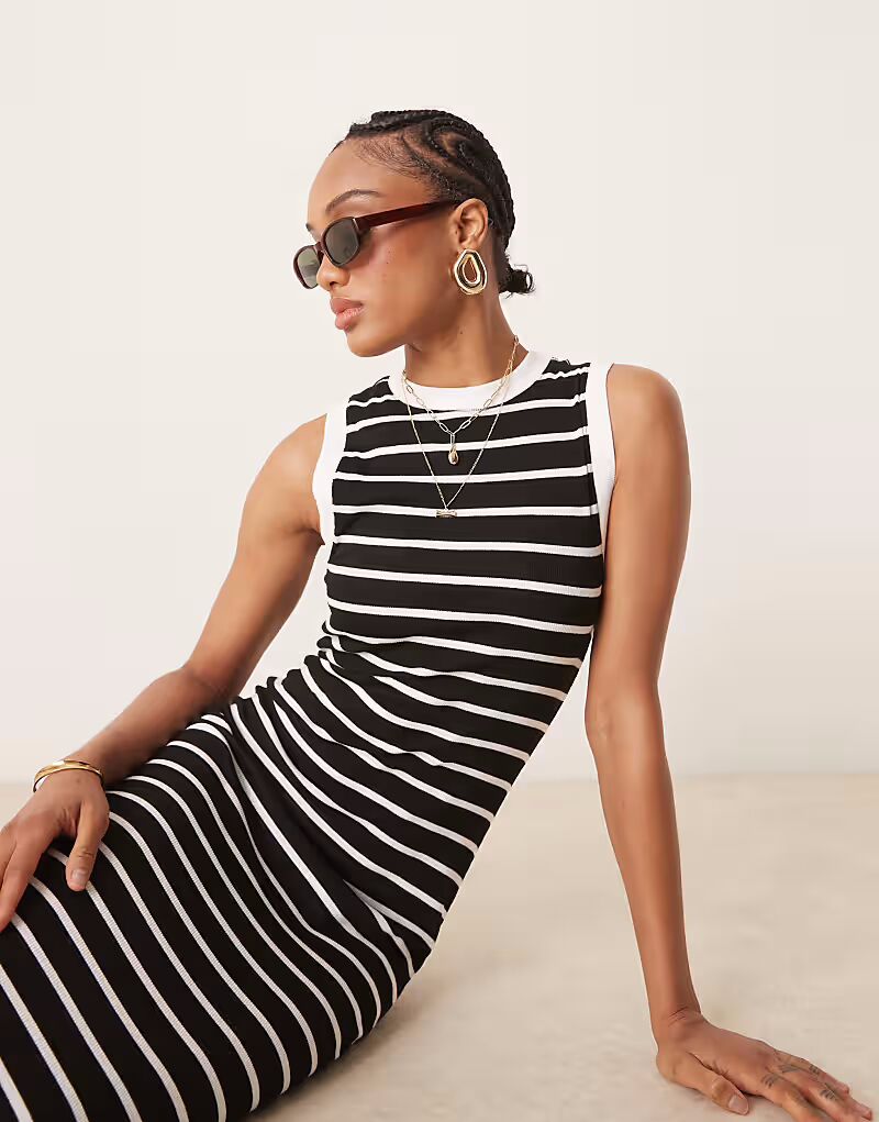 

ASOS DESIGN 90s Tall ребристое платье миди в полоску ASOS Tall