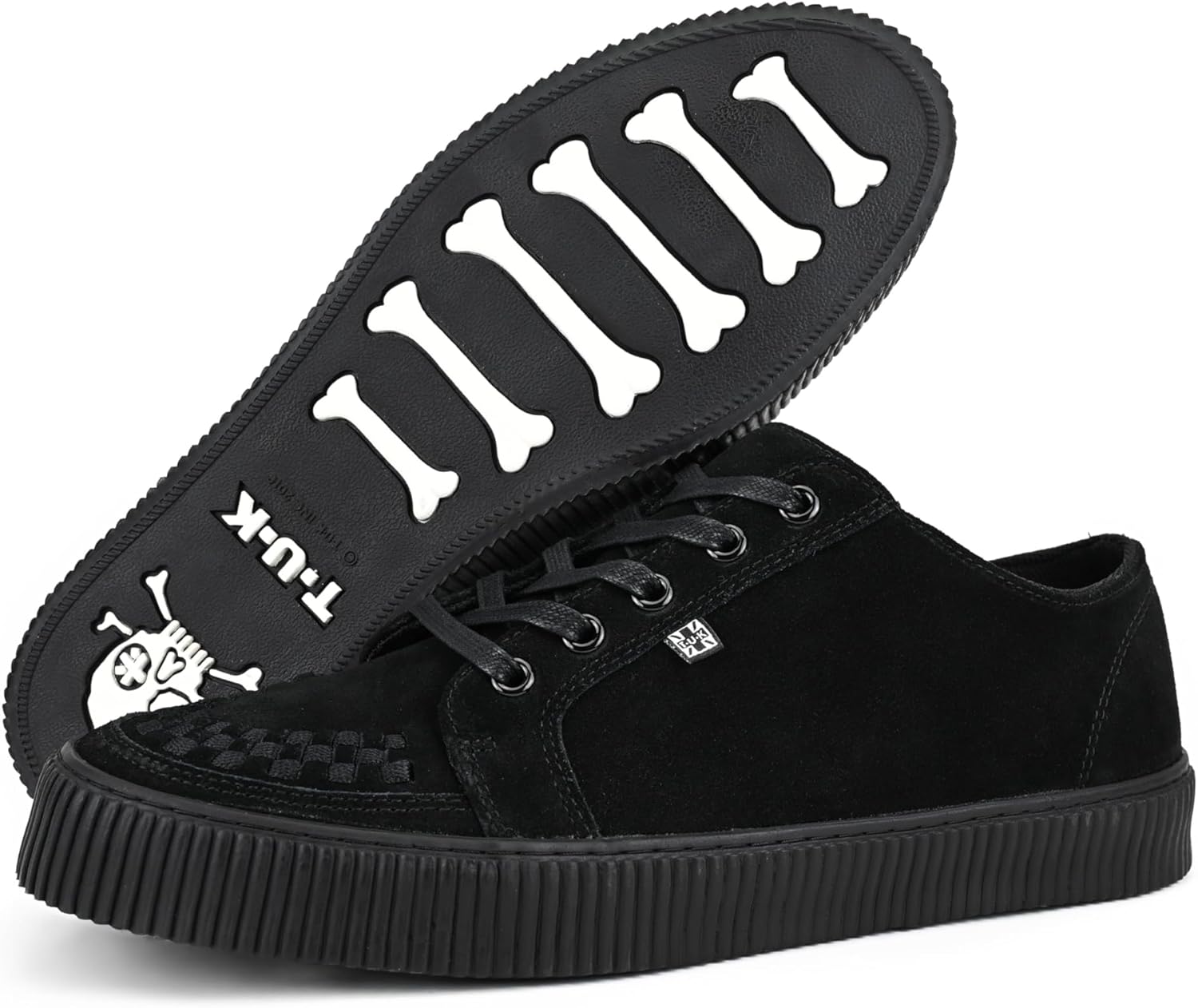 Кроссовки T.U.K. Suede Creeper для женщин и мужчин, Шнуровка, черная переплетенная текстура и люверсы, Классическая рифленая подошва и сетчатая подкладка, Комфорт с памятью формы для повседневной носки — фото 4