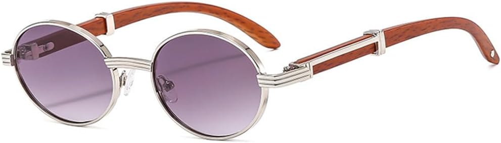 

Ретро-солнцезащитные очки в маленькой овальной оправе с дужками под дерево для женщин и мужчин. Модные солнцезащитные очки для активного отдыха, поездок и путешествий с защитой от УФ-излучения UV400 UJNHGQ, Silver Gradient Gray