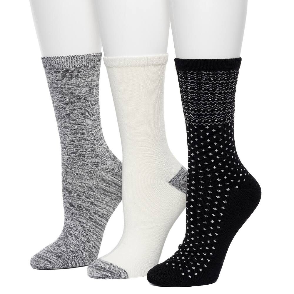 

Женские однотонные носки круглой вязки Cuddl Duds с плюшевым наполнителем средней плотности и зигзагообразной каймой на плоской подошве из 3 штук, черный