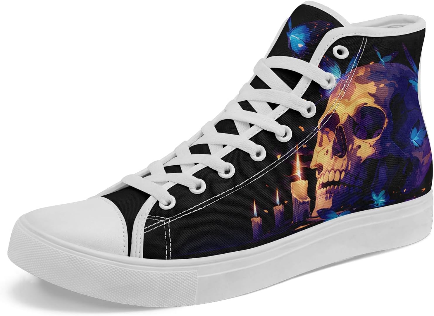 

Высокие кеды с черепом из холста для мужчин и женщин, панк-готический стиль, модные унисекс, стильные повседневные обувь с плоской подошвой Awsole, белый/черный/синий/бежевый