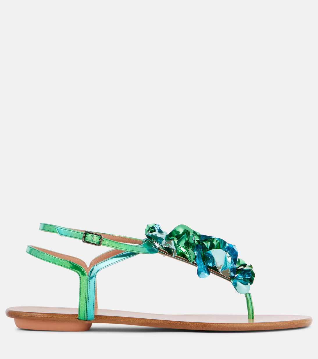 Сандалии Summer Sun из металлизированной кожи Aquazzura, Aqua Emerald — фото 4