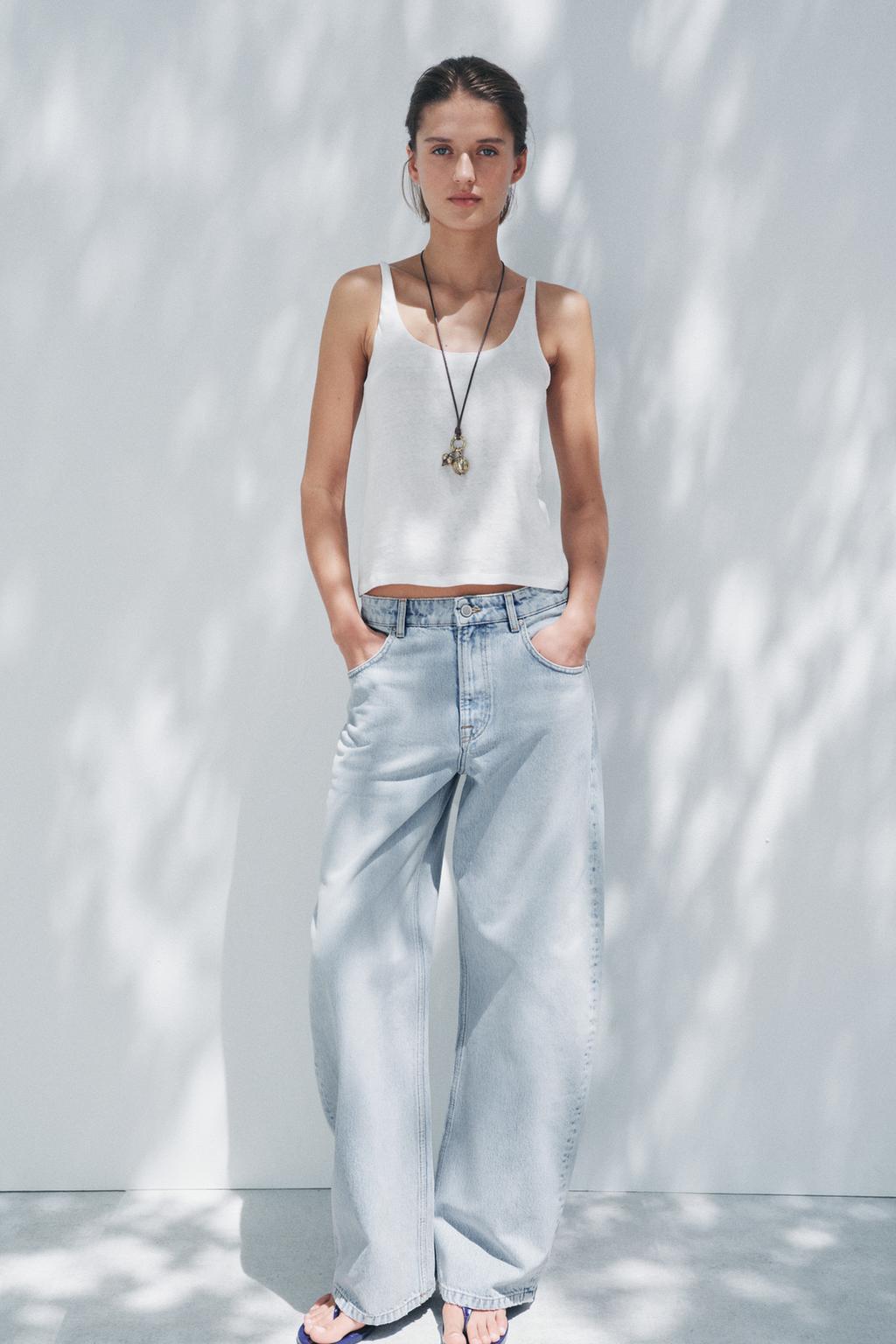 

Зауженные джинсы-баллоны с низкой посадкой ZARA, светло-синий