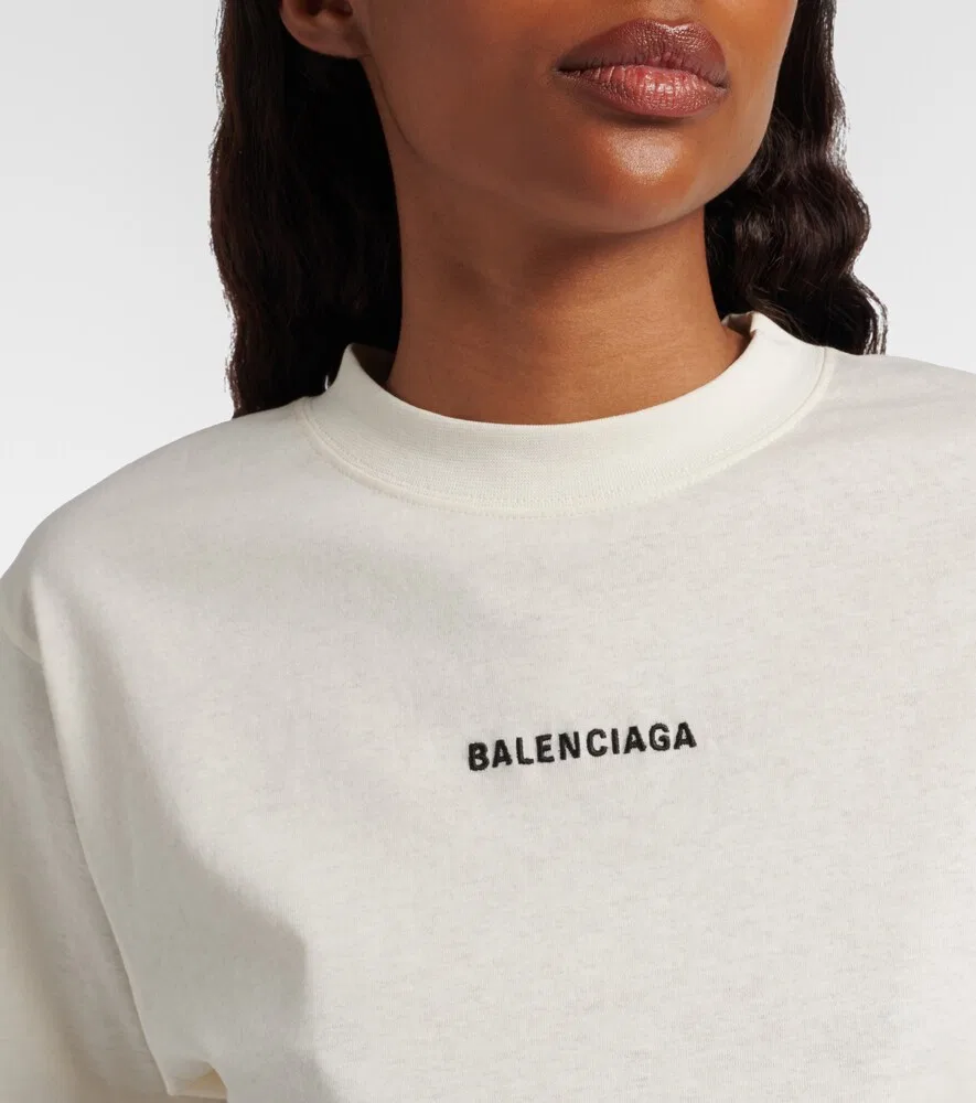 Футболка из хлопкового трикотажа с вышитым логотипом Balenciaga, белый — фото 4