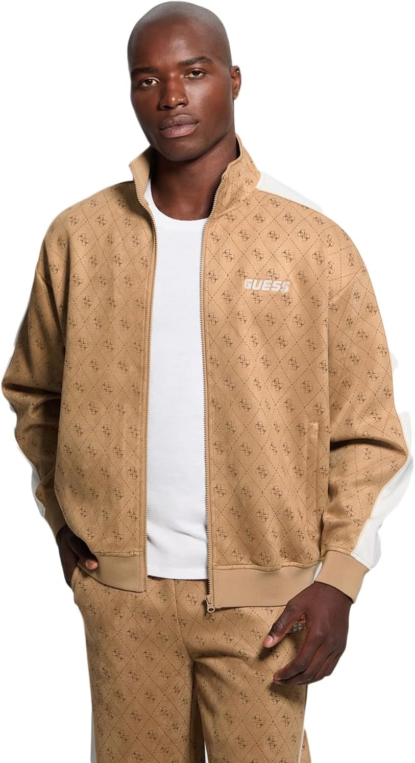 

Мужской флисовый худи GUESS Eco 4g Mojo с молнией, 4G Foamy Taupe Aop