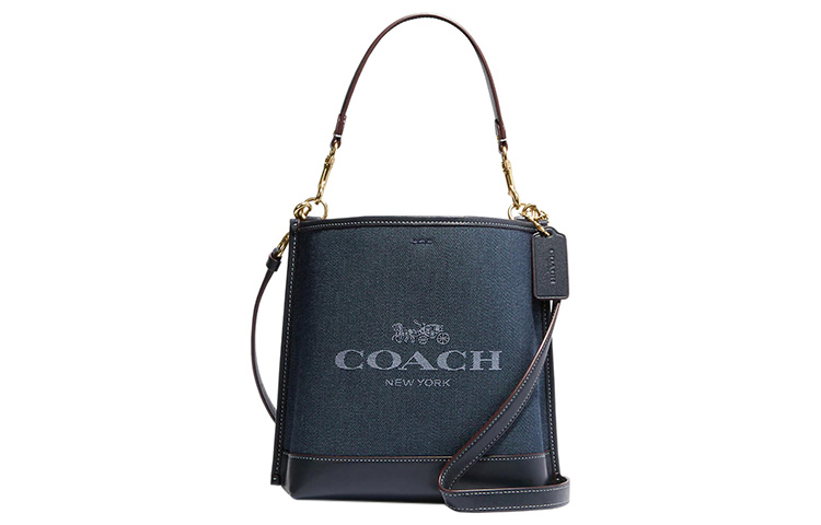 

COACH Молли джинсовая сумка с кожаной отделкой ведро через плечо кроссбоди маленькая женская синяя