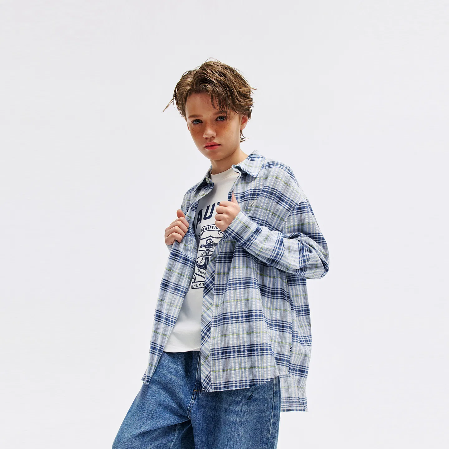 Плиссированная рубашка для детей Nautica Light Blue/Yellow — фото 4