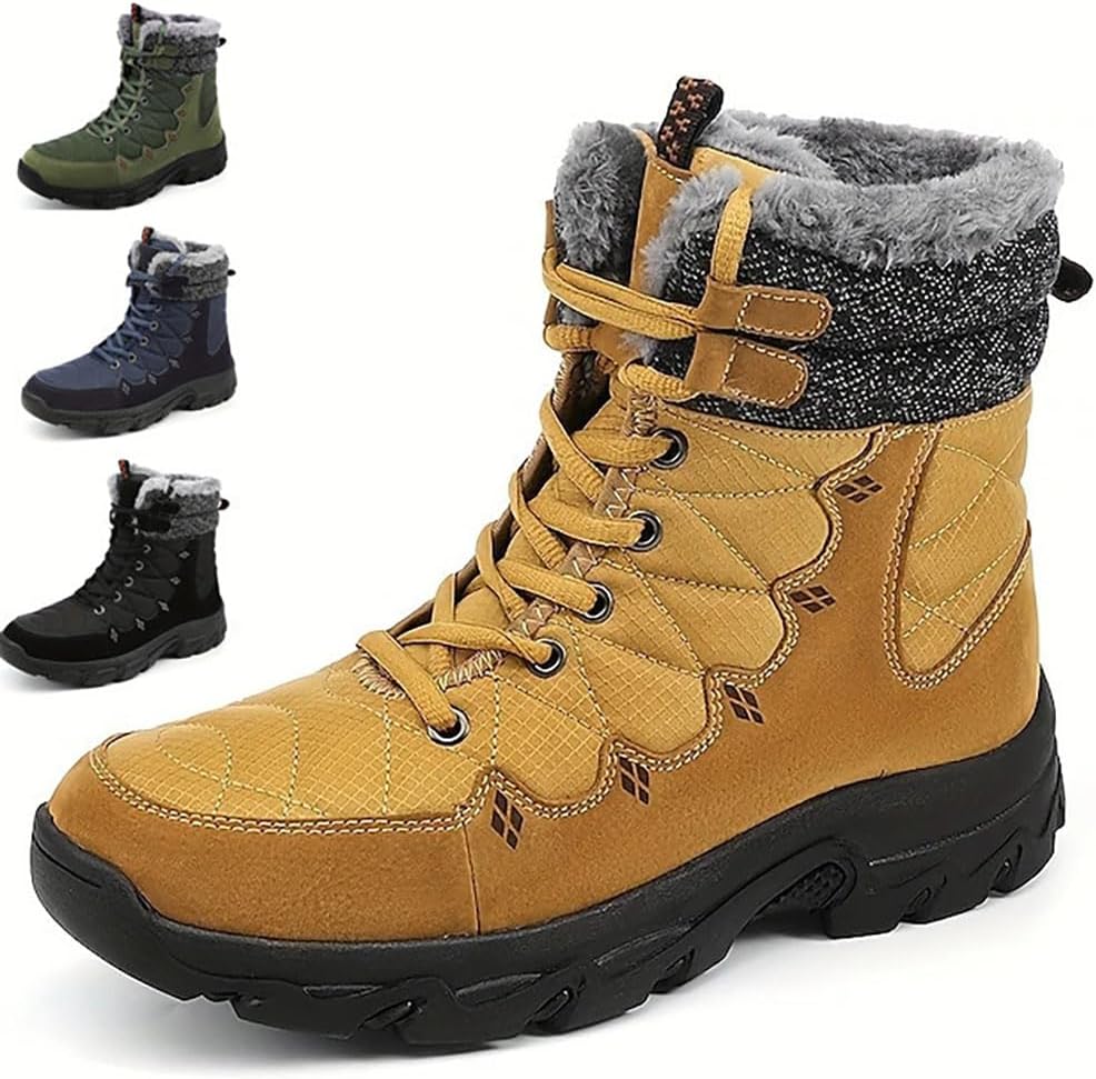 

Мужские высокие зимние ботинки Cubicbee на шнуровке, с флисовой подкладкой до середины голени, теплые, с меховой подкладкой, противоскользящие, износостойкие, удобные для ходьбы, желтый