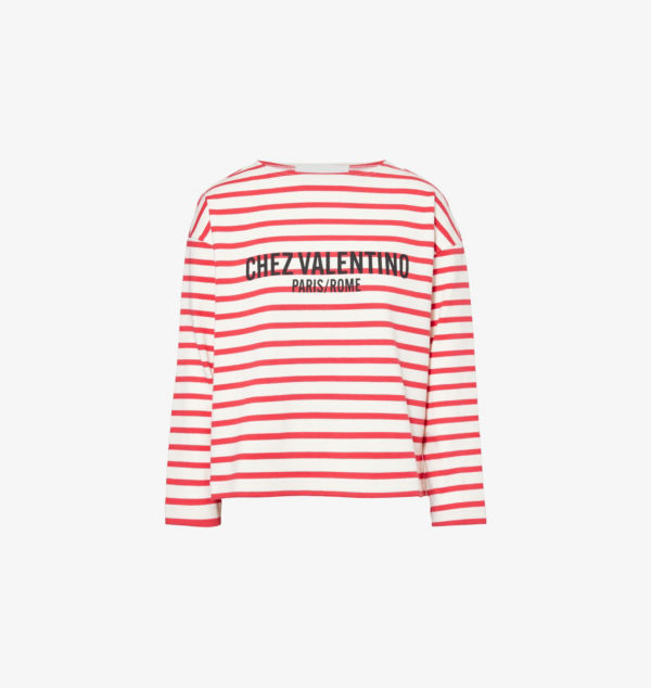 

Футболка из хлопкового джерси с фирменным принтом в полоску Valentino Garavani, цвет avorio rosso