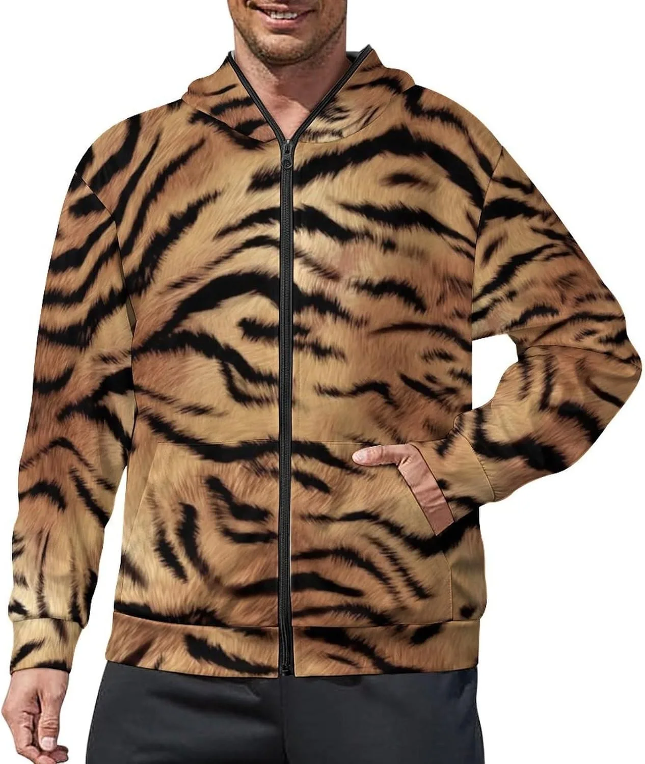 

Мужская модная худи с капюшоном и молнией Orange Tigers Leopard