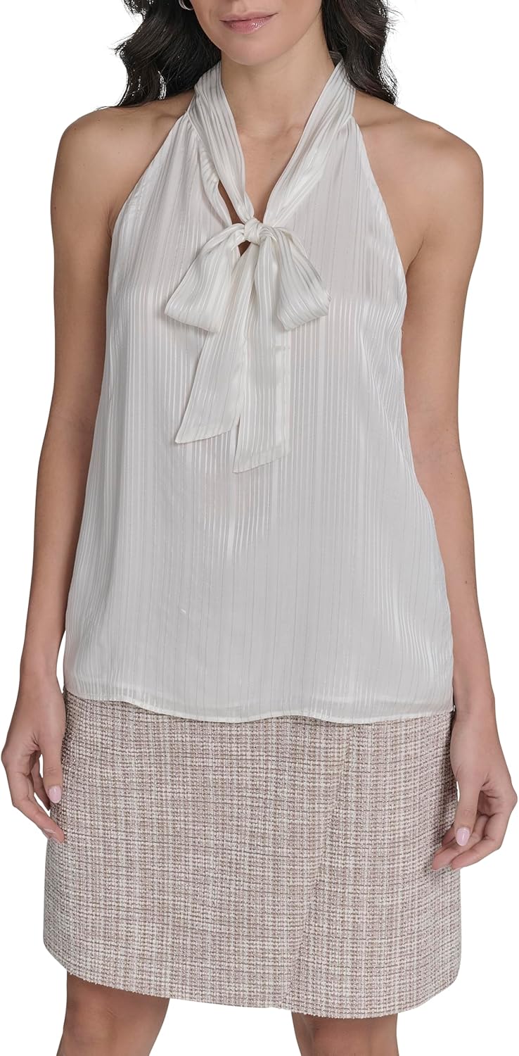 

Женский тканый топ без рукавов с завязкой на шее от Calvin Klein, Cream