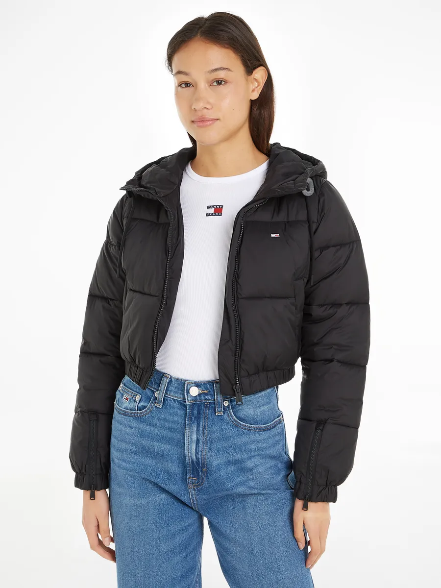 

Стеганая куртка Tommy Jeans "TJW CRP HOODED PUFFER", с капюшоном, с капюшоном, черный