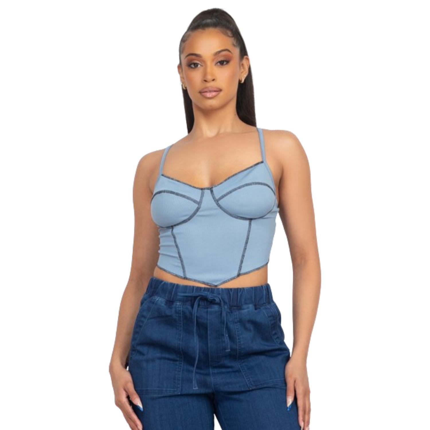 

Бюстье без рукавов ребристый топ FASHNZFAB, цвет dusty blue