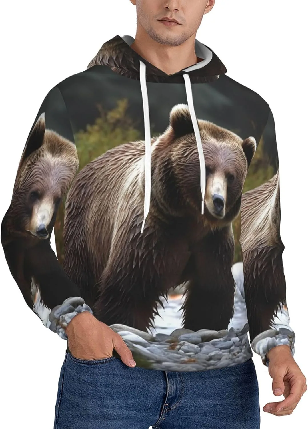 

Мужская флисовая толстовка с капюшоном Brown bear, с карманом FHEBNDS